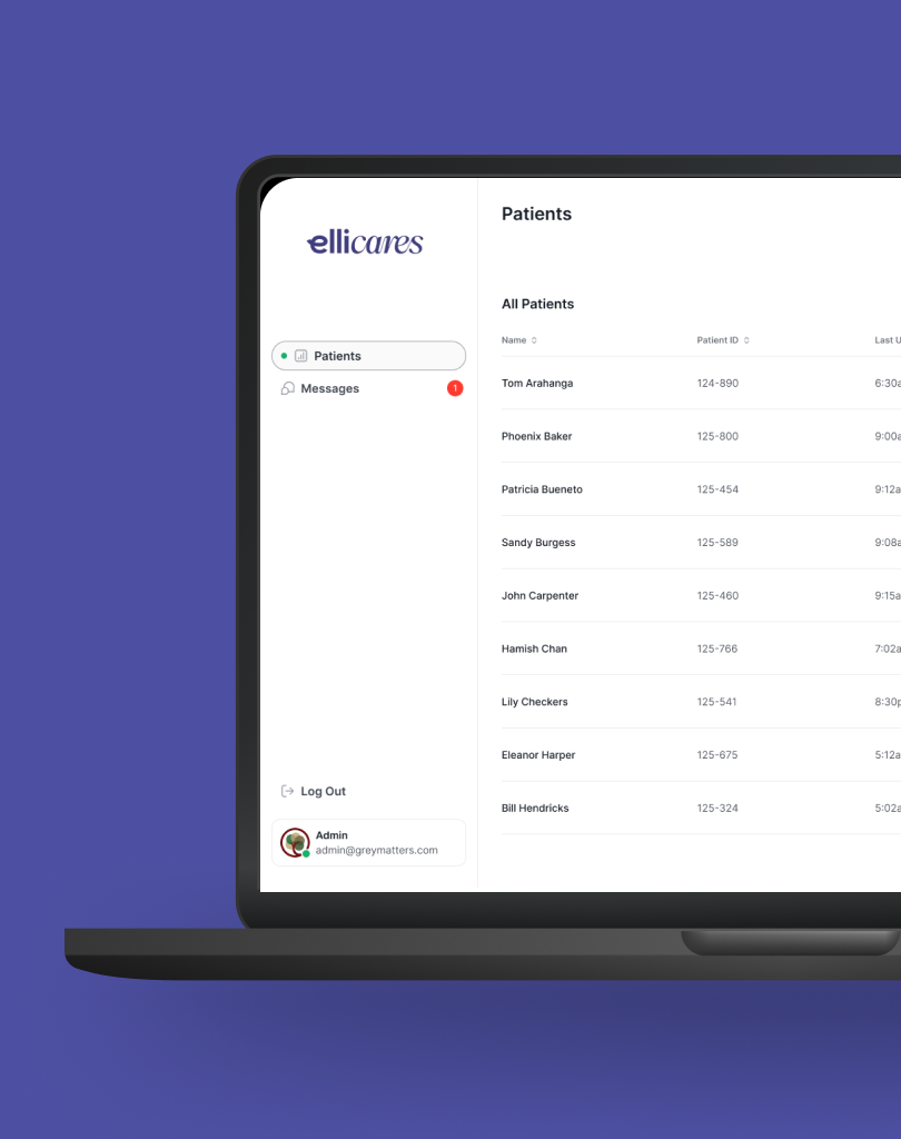 Care team dashboard on the Elli web app
